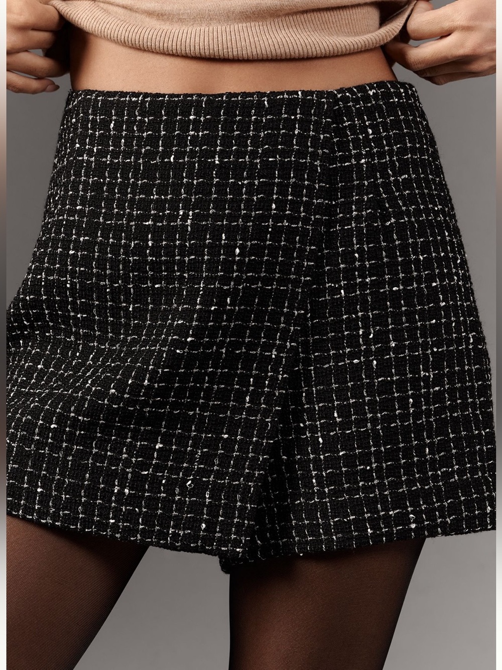 Maeve Black Tweed Mini Skort with White Grid